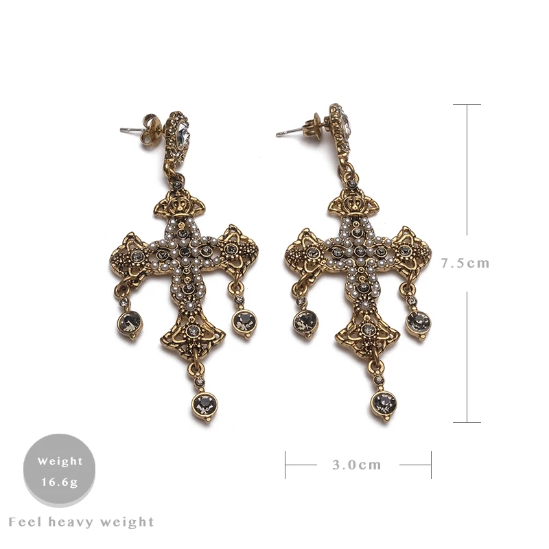 Amorita boutique Delicate cross design retro palace drop earrings