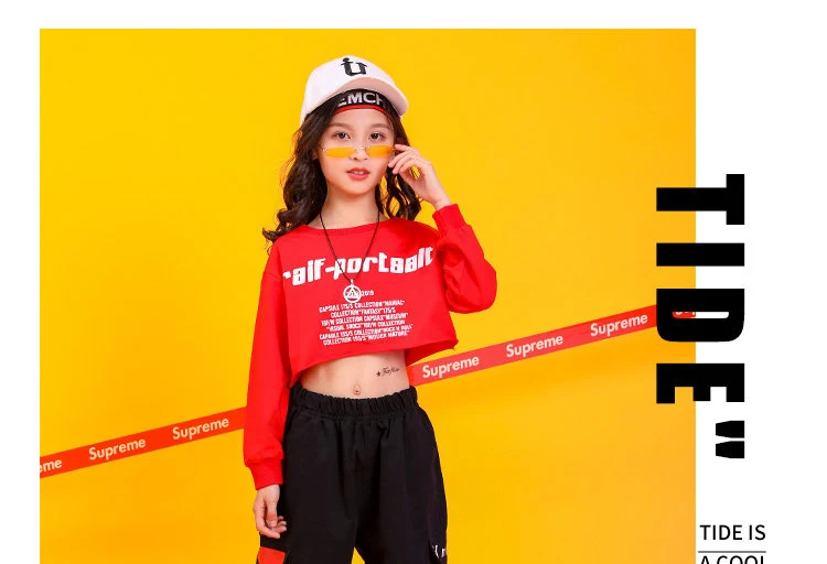 Hip-Hop-Style Oberteile, Crop-Tops für Teenager-Mädchen, Streetwear, cooles Baumwoll-T-Shirt, modische Kleidung für Teenager-Mädchen im Alter von 4-16 Jahren. – Detail 1