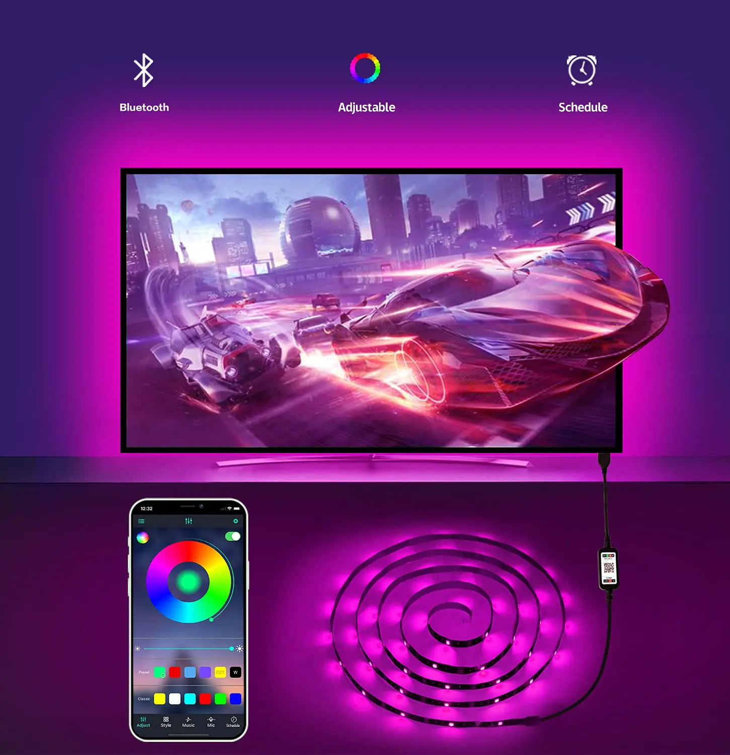

Светодиодная ленсветильник RGB5050 5 В, умная LED полоска для спальни, декора, подсветка телевизора, 1 м, 2 м, 3 м, 4 м, 5 м, USB, Bluetooth, приложение