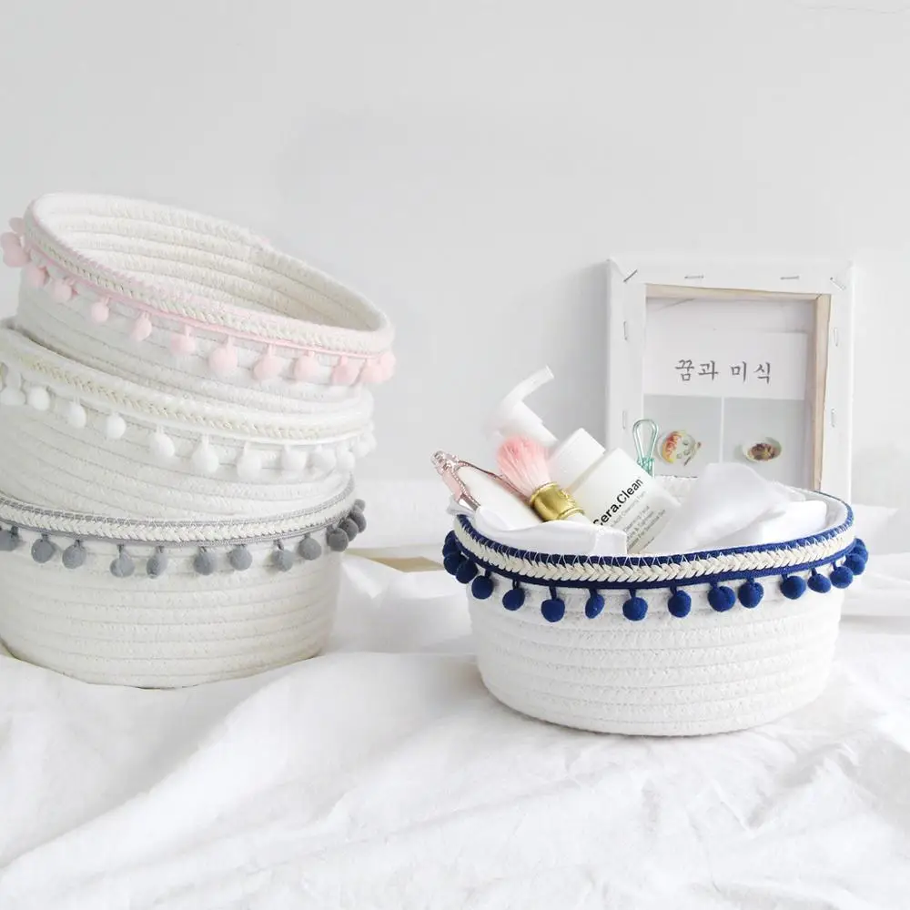 

20x9.5cm simple cotton thread storage basket hand woven desktop sundries storage box