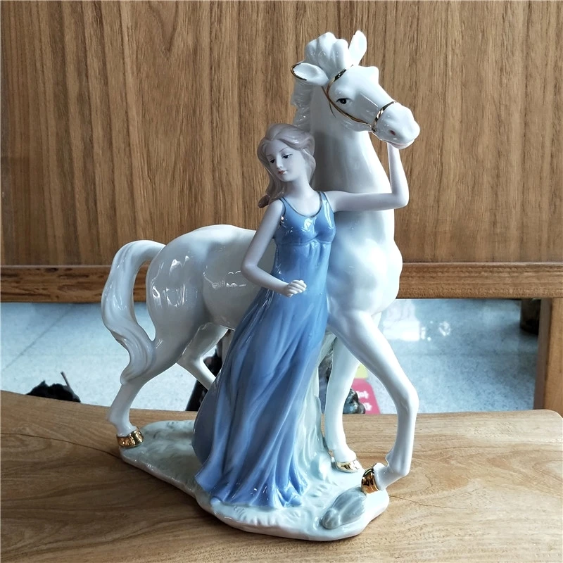 Imagem -02 - Porcelana Antiga Princesa Estatueta Ornamento Miniatura de Cerâmica Cavalo Branco Decoração de Casa Artesanato Dia dos Namorados Presente para a Filha