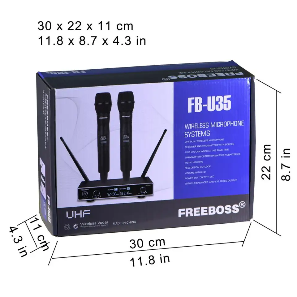 FREEBOSS ワイヤレスカラオケマイク 2本セット UHF固定周波数