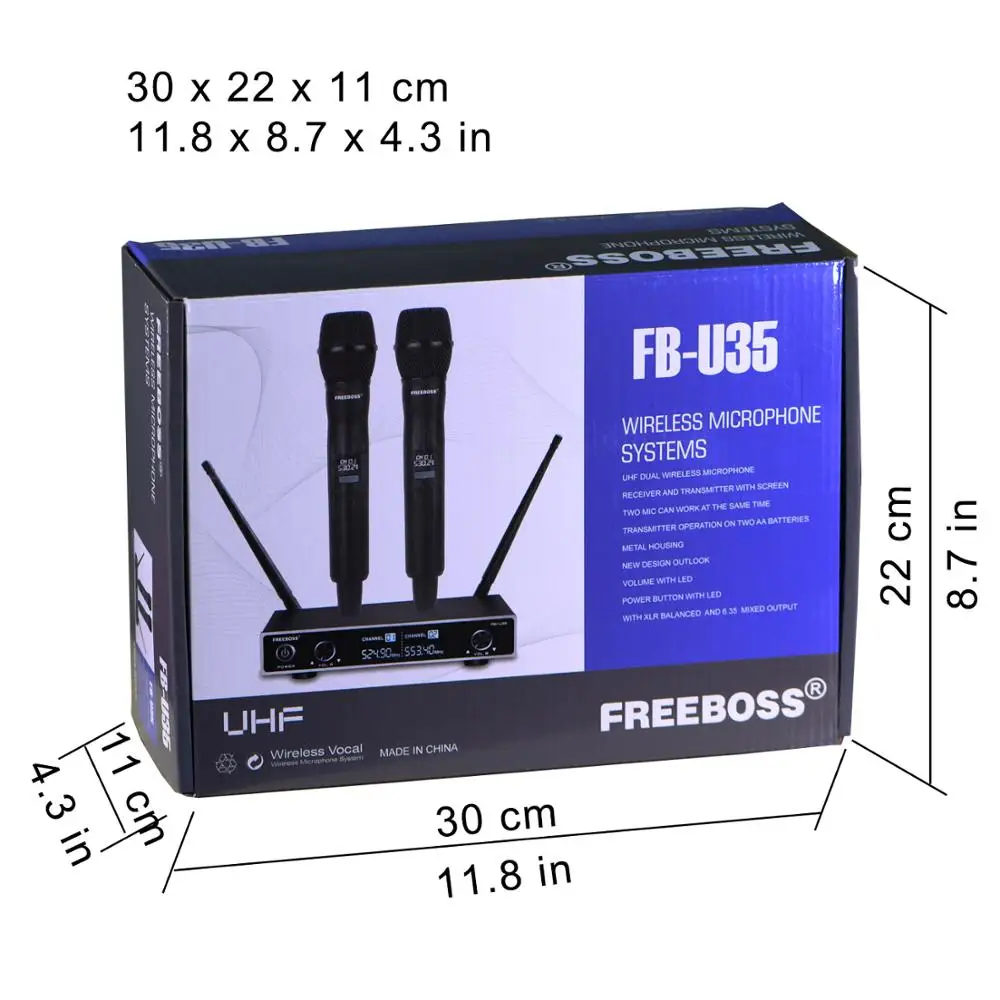 Imagem -05 - Boss Canais Microfone sem Fio Dual Way Dynamic Mic Handheld Sistema Uhf Frequência Fixa para Karaoke Party Church Fb-u35