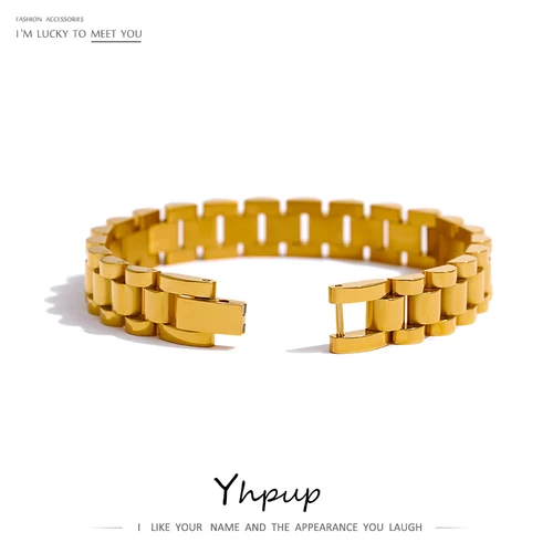 Yhpup 스테인리스 스틸 체인 팔찌, 간단한 18 K 도금, 중금속 질감, 패션 쥬얼리, 남성 비쥬 팜므 파티 방수 