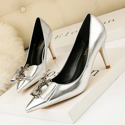 Patent Leather Pumps Women Shoes Size 34-41 Summer Sexy Shallow Office High Heels Height 7CM Pointed Toe Slip-On Ladies Shoes