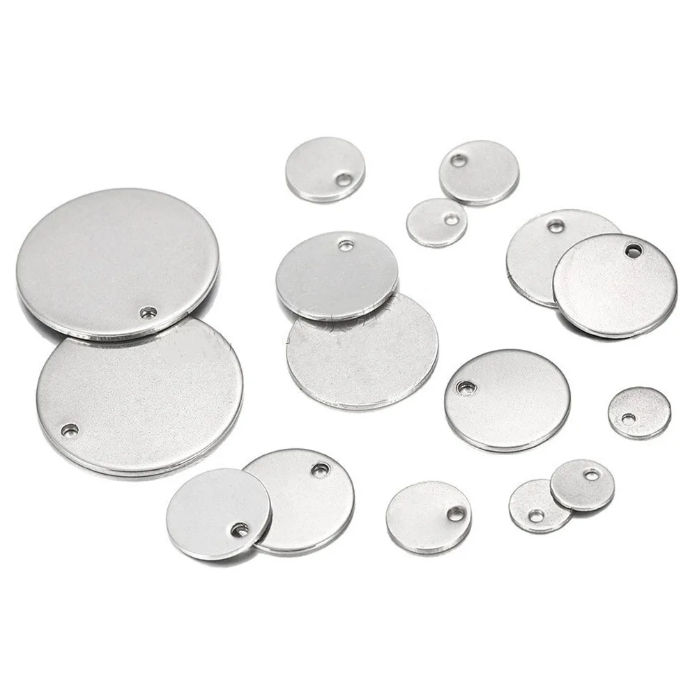 20Pcs 100% Stainless Steel 6/8/10/12/15/18/20/25/30/35mm  Disc Round DogTag Charm Pendant Metal Necklace For Jewelry Making