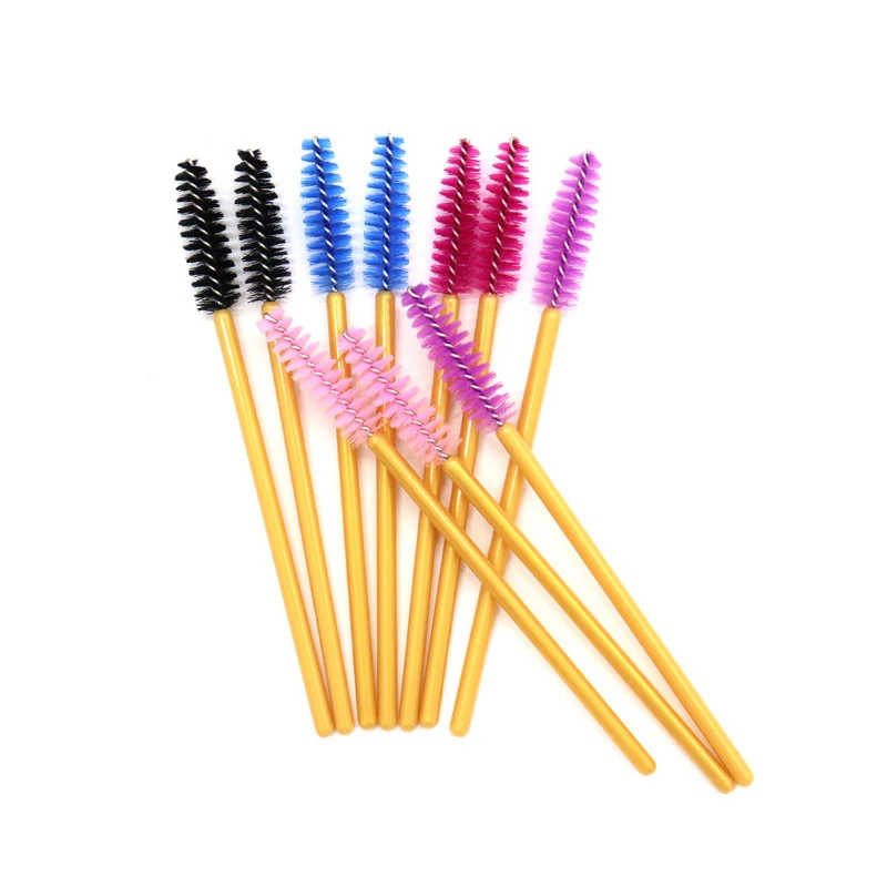 200pcs Disposable Makeup Brushes Eyelash Mascara Wands Nylon Eyelash EyeBrow Comb Brushes Gold Color Make Up Brushes