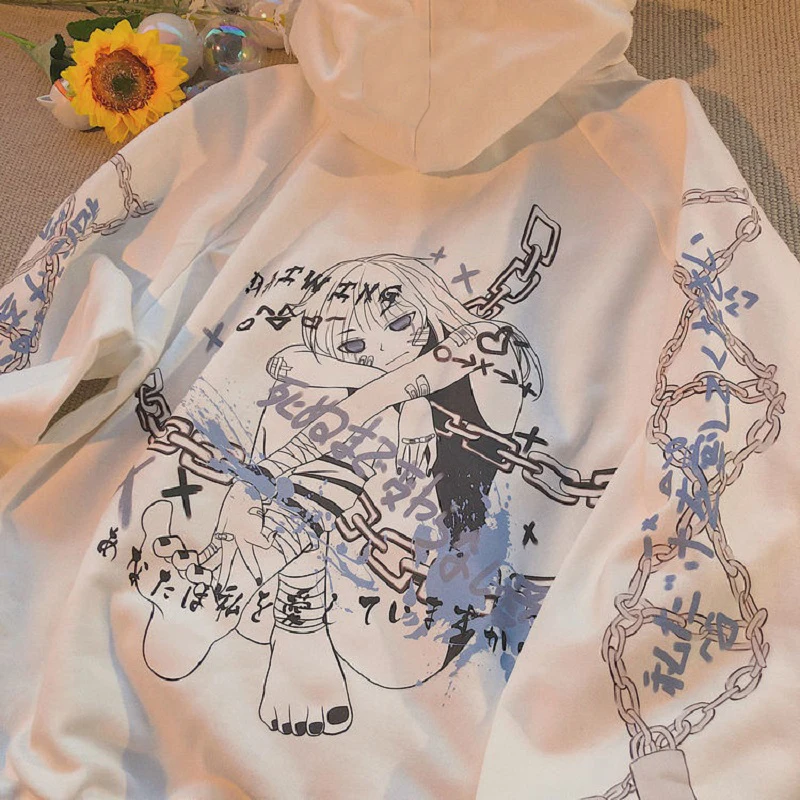 E-Girl anime hoodie Y2K autumn Harajuku vintage oversize zipper jacket Korean style Gothic Punk clothing hip-hop streetwear