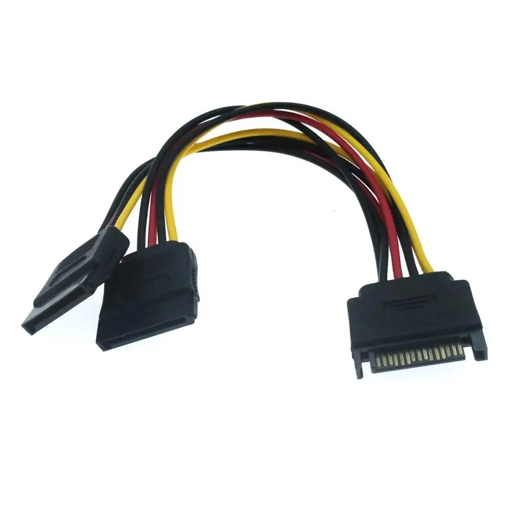 15cm SATA power supply 15-pin Y splitter cable adapter, male to female with shrapnel buckle, suitable for HDD