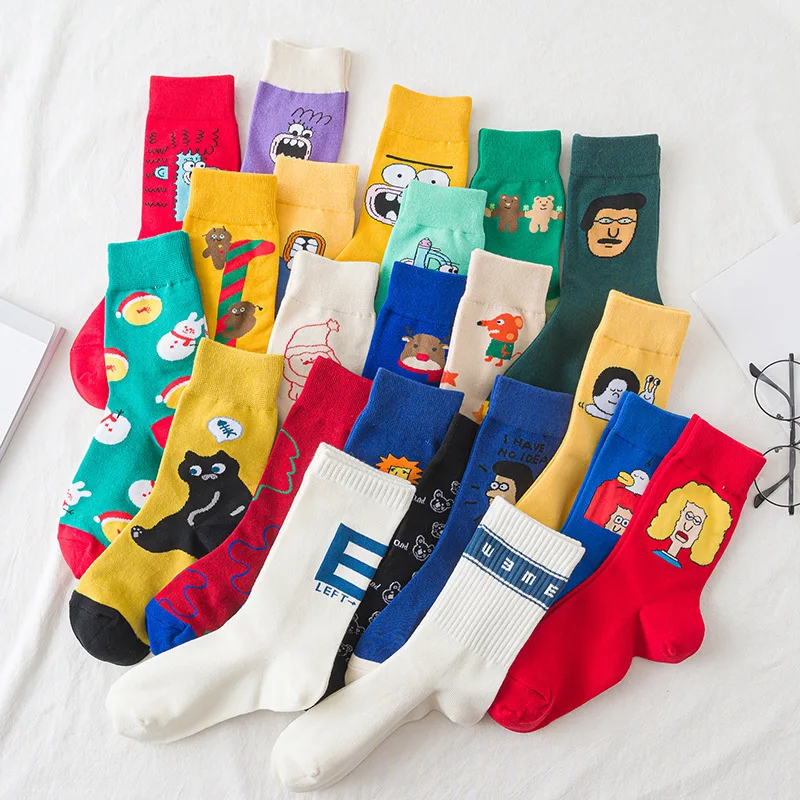 Multicolors Cartoon Jacquard Hip Hop Socks Women Breathable Cotton Skateboard Socks Spring Summer Creative Funny Sock Socken