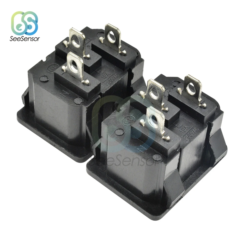 2Pcs 10A 250VAC 3 Pin AC-04 AC Power Socket Connector Plug Iron Core