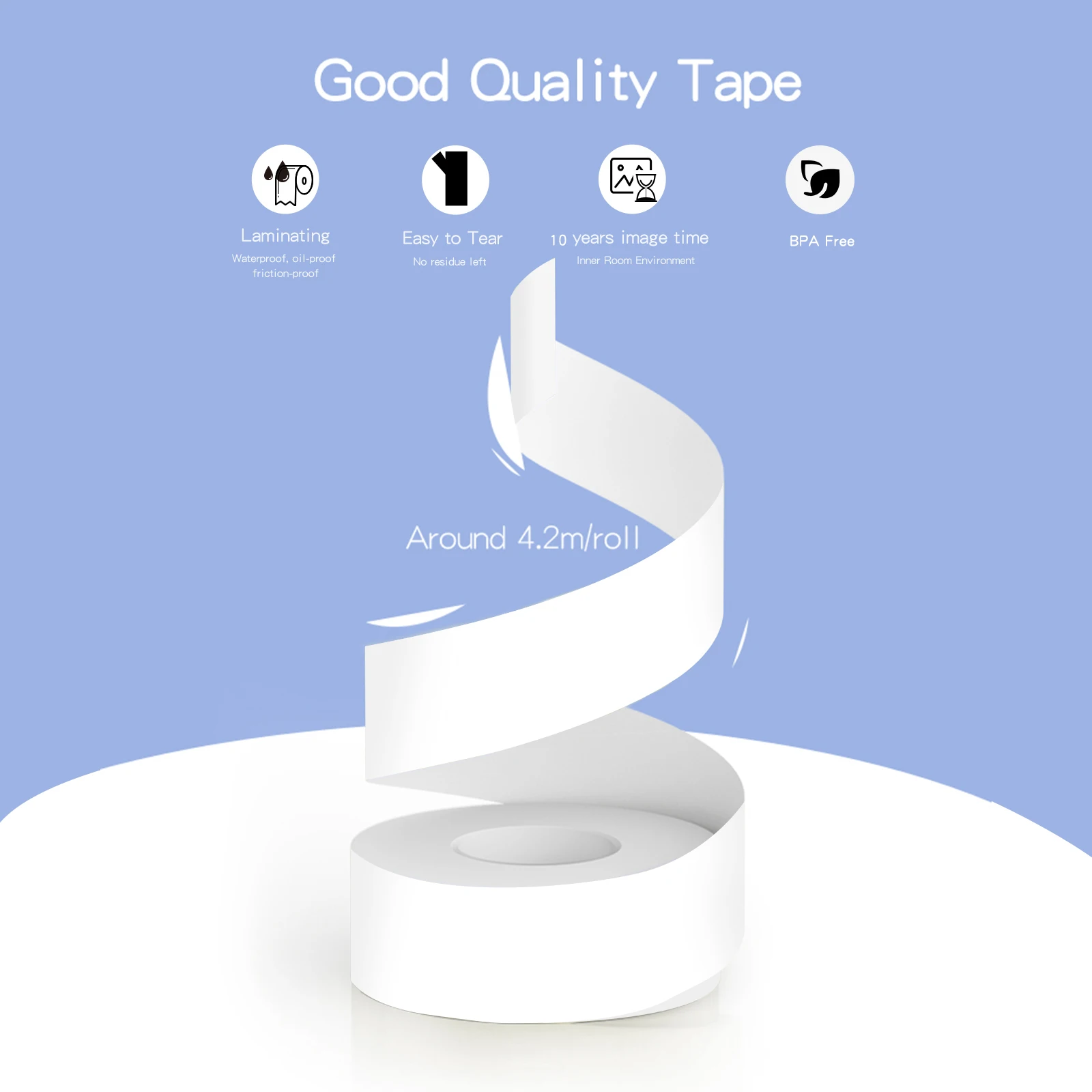 1 Roll White Label Paper Sticky Tape Adhesive Thermal Label Paper Sticker Waterproof Oil-proof Tear-Resistant for PeriPage L1