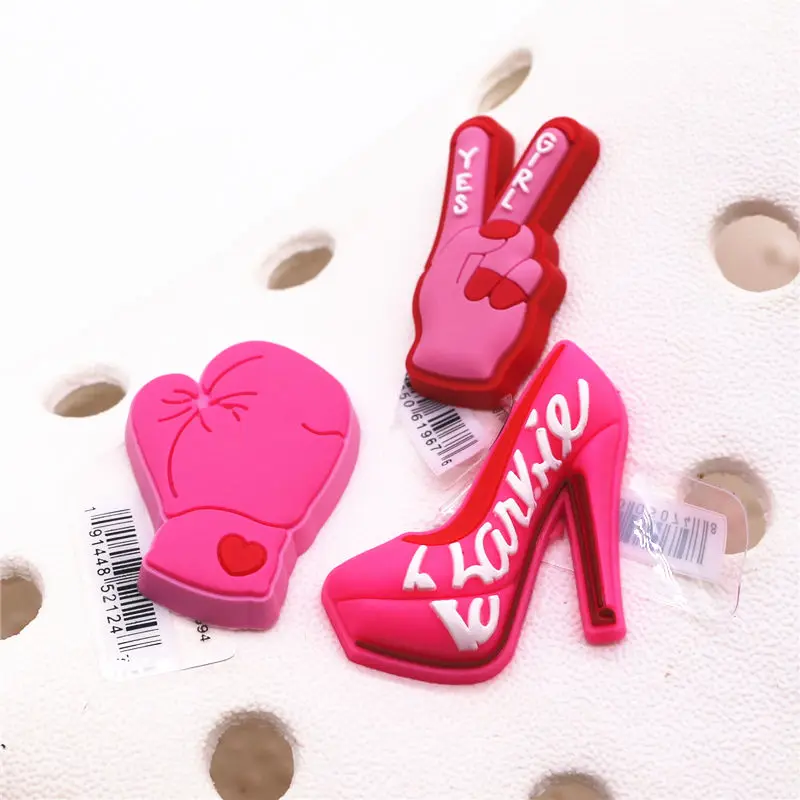 Drop shipping Yes Girl Shoe Charms Accessories Pink High Heels Mitts PVC Sandals Buckle Decoration fit Bracelet Party Kids Gifts