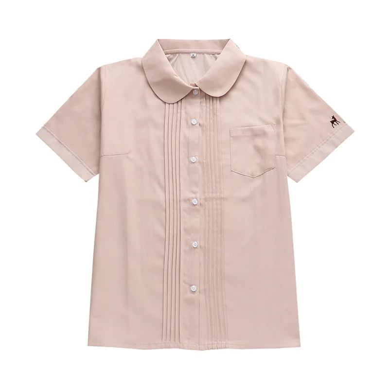 School Dresses JK Uniform Short Sleeves Blouse Students Round Collar/ball Lapel Organ Pleats Deer Embroidered Oversized XS-5XL