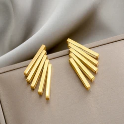 MEYRROYU Stainless Steel Gold Color Rectangular Stud Earrings 2021 Trendy For Female Girl New Party Gift Fashion Jewelry Brincos
