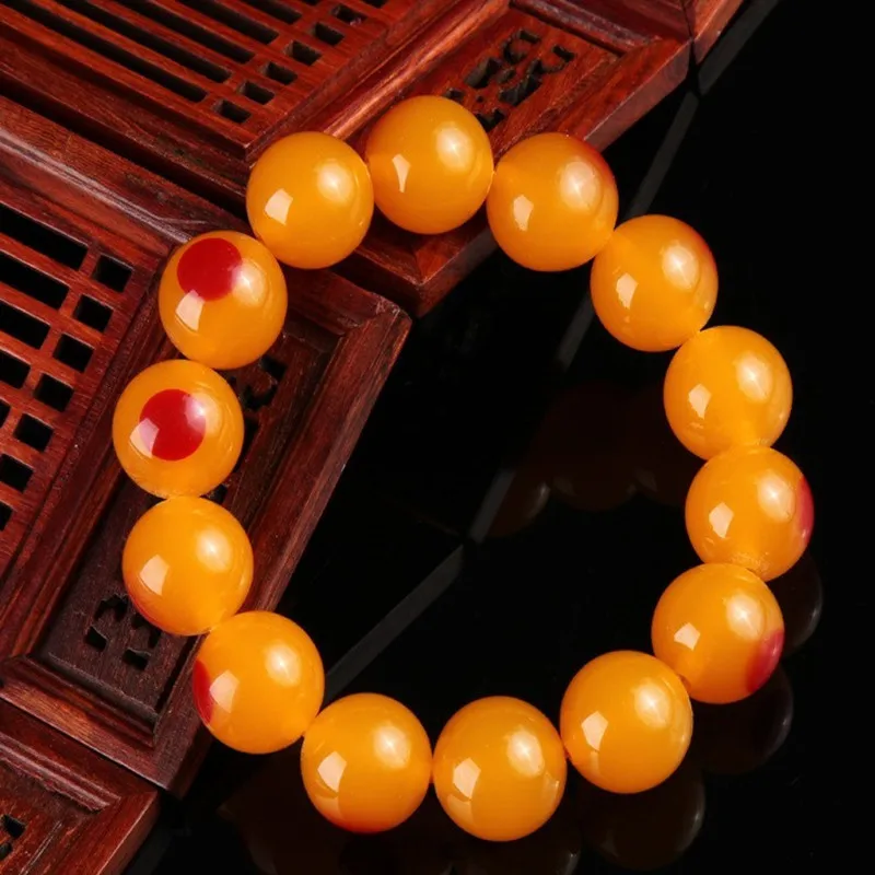 New Style Chicken Fat Yellow Bird Head Beeswax Buddhist Prayer Bead Bracelets Accessories Prayer Bead Crafts Amber Red Dotted