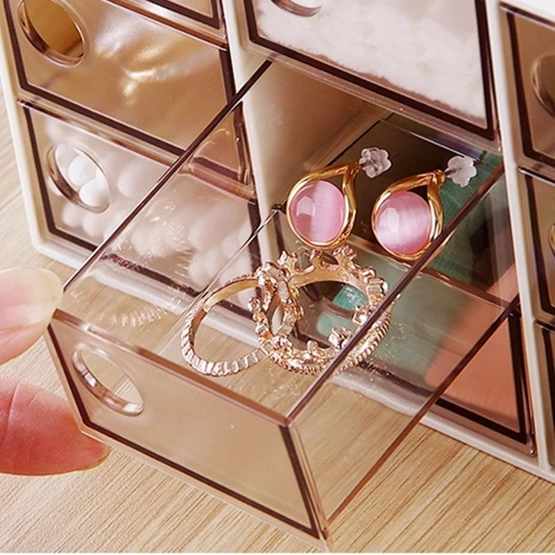 

9 Grid Transparent Drawer Jewelry Storage Box INS Cosmetic Dustproof Desktop Organizer Home Anti-fall Bedroom Storage Boxes