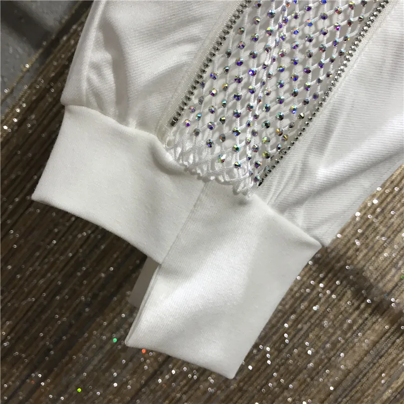 2020 New Summer Autumn Women's Zipper Mesh With Rhinestones Elastic Waist Pants Girls Street Wear Ladies Harem Pants A3536