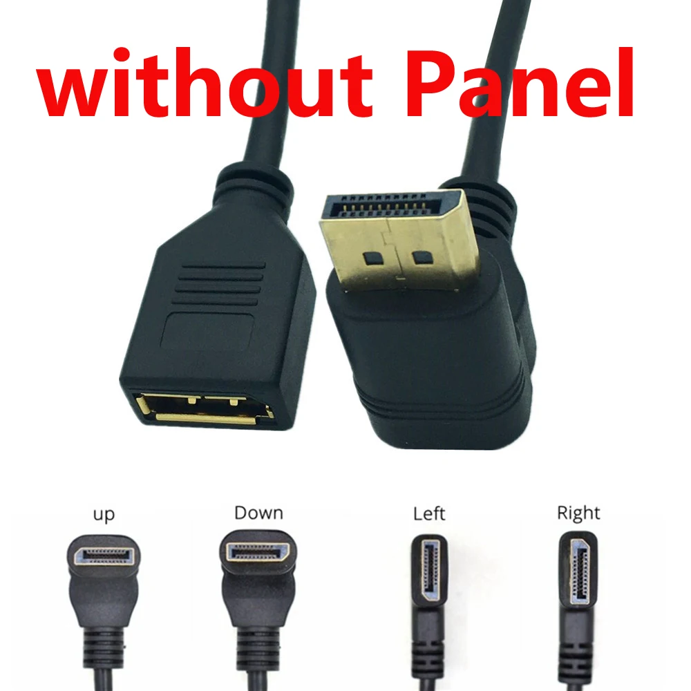 90 Degree Angle Elbow DisplayPort Panel Mount Extension Cable Adapter Corner DP 1.2v Male to Female Cord Socket Screw 2k@144Hz