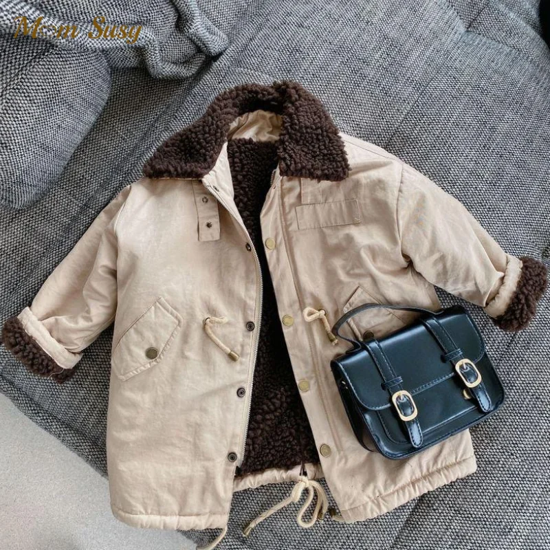 

2020 Fashion Baby Boy Girls Fleece Jacket Toddle Teen Trench Down Coat Long Loose Winter Warm Children Windbreaker Outwear 3-12Y