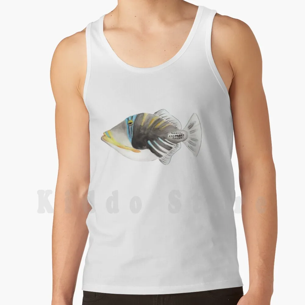 Saltwater Reef Picasso Triggerfish In Watercolor Tank Tops Vest Sleeveless Picasso Blackbar Trigger Fish