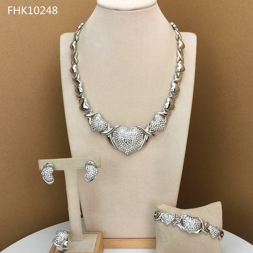 

Yuminglai Latest Design I love you XOX Jewelry Sets Heart Shape Rhinestone Necklace Earrings Bracelet Ring FHK10248