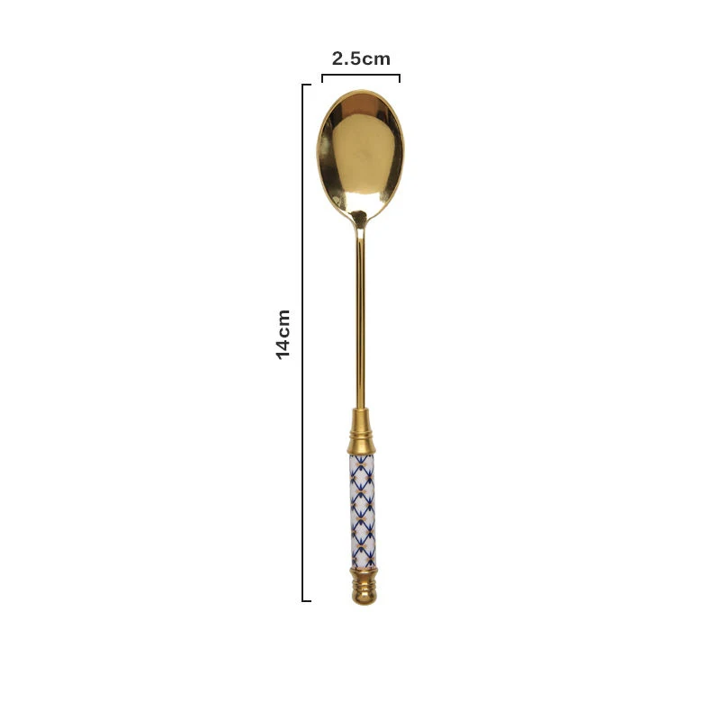 Edelstahl Dessert Löffel Keramik Langen Griff Eis Löffel Teelöffel Gold Kaffee Kuchen Obst Milch Löffel Küche Geschirr – Detail 4