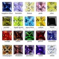 Cubic Zirconia Stone Multicolor Square Shape Princess Cut Loose CZ Stones Synthetic Gems Beads For Jewelry 2x2~14x14mm AAAAA