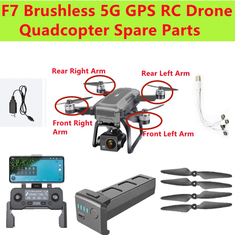 F7 WIFI FPV 8K Brushless GPS Intelligent Return RC Drone Spare Parts 11.1V 2600mAh Battery/Propeller/Arm/Remote Control/USB Line