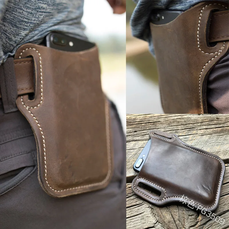 High Quality Leather Mobile Phone Bag Outdoor Holster Sports Leisure Mobile Phone Waist Bag Anti-drop Mobile Phone Case