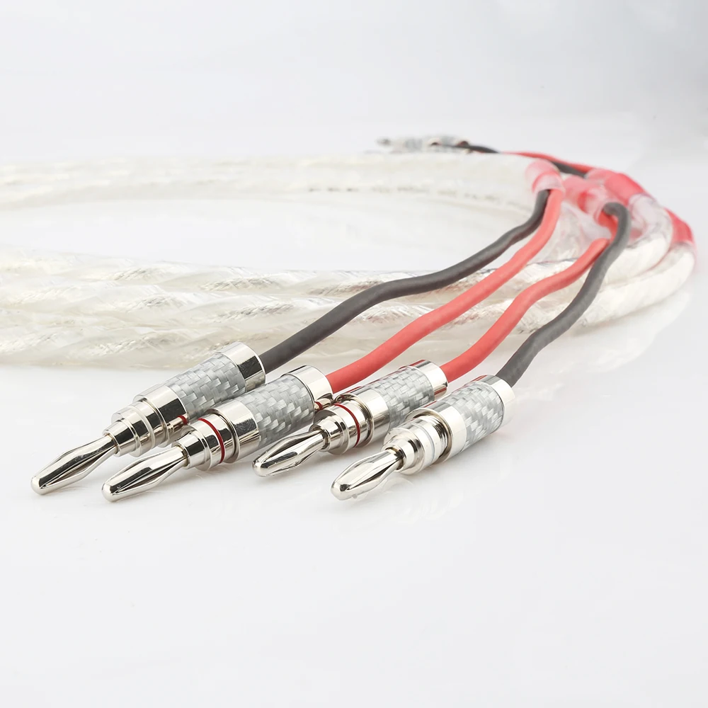 AS220 Pair 6N OCC silver plated HiFi Speaker Cable High-end Amplifier Loudspeaker Cables Banana Spade plug Wire Line