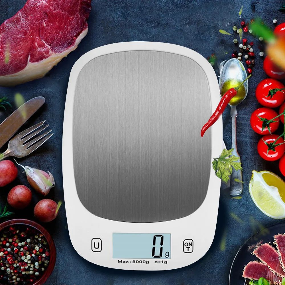 Electronic Kitchen Scale Stainless Steel Measure Tool LCD Display With Backlight 5kg Portable Measuring Tools Large Capacity