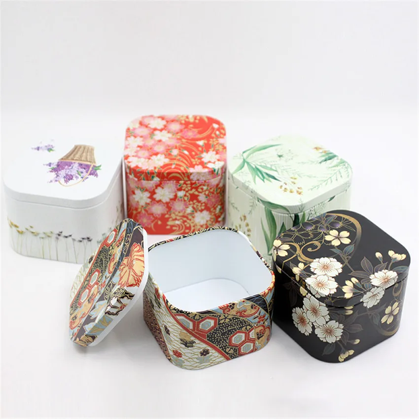 1PC Mini Jewelry Box Storage Boxes Creative Tinplate Tea Candy Nut Box Home Decoration Organize Case Storage Box 75*75*58mm