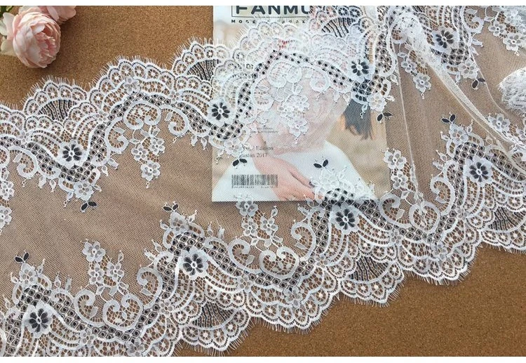 French lace widened 37cm eyelash lace fabric high-grade black and white lace accessories decoration