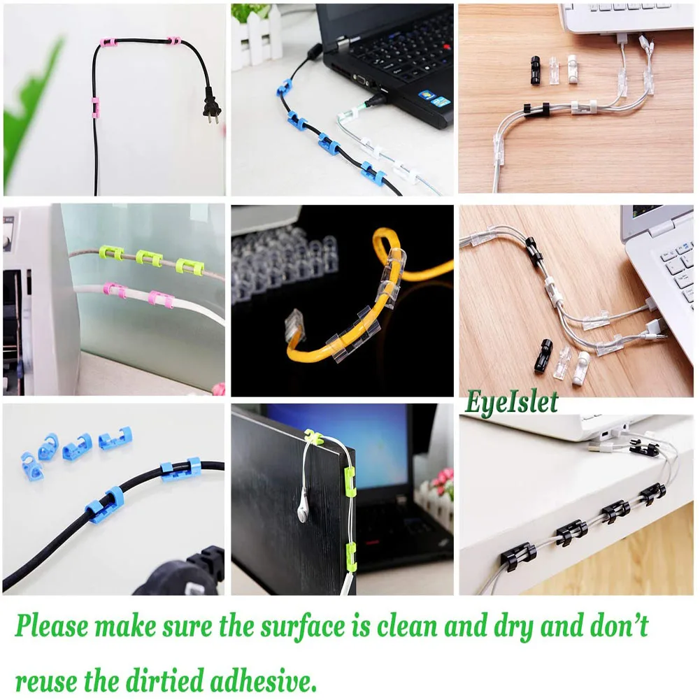 Cable Organizer Clips para Desktop e Workstation, Wire Manager, suporte do cabo, carregamento USB, Data Line Winder, Gestão, 20PCs