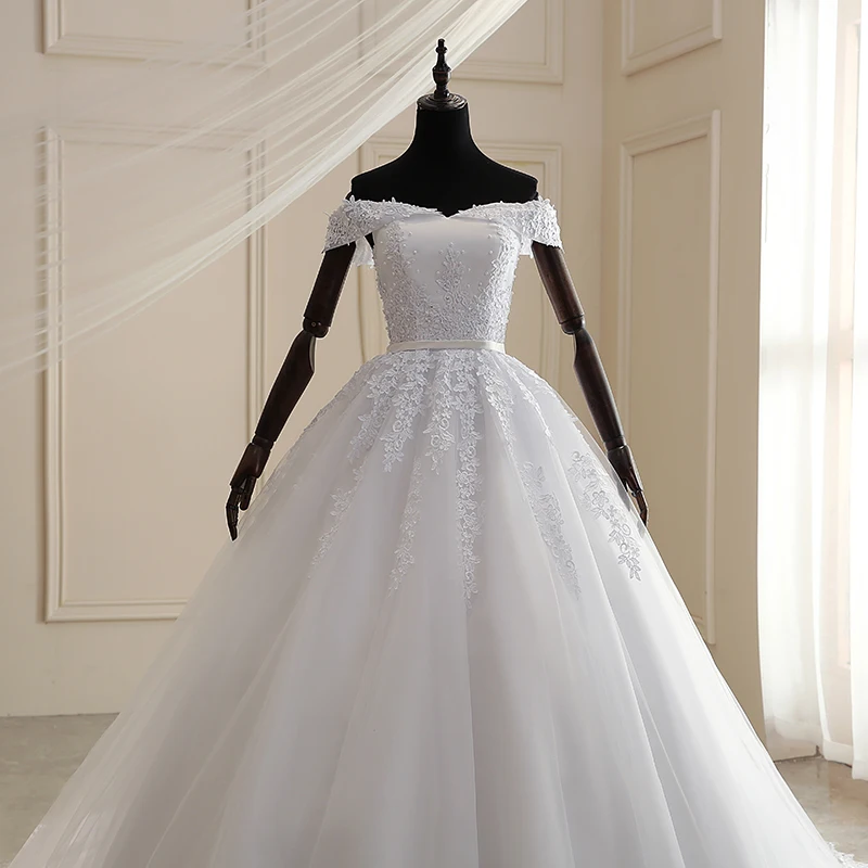 Robe de Mariée Élégante en Dentelle Brodée, Col Bateau, Tenue de Bal de Luxe, 2023