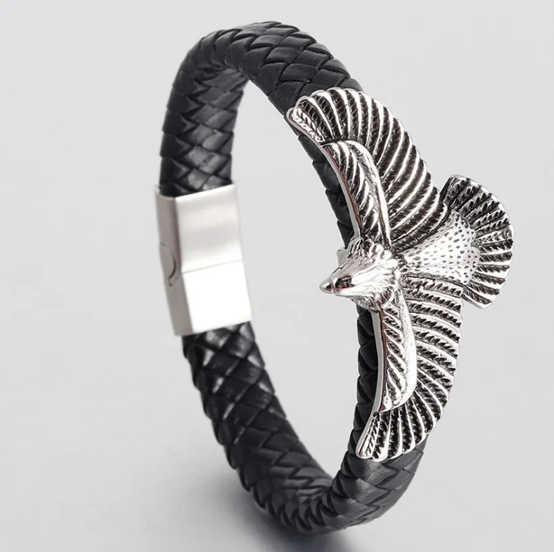 Fashion Leather Rope Eagle High Quality Metal Leather Braided Bracelet Men Give Women Locomotive Hip Hop Party Accessories Gifts