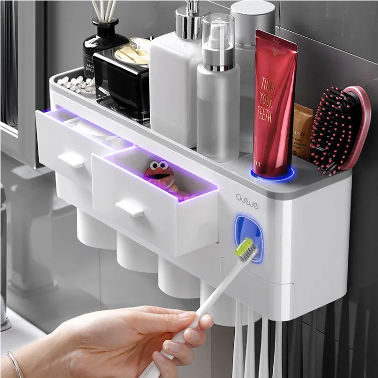 

Hot-selling Wall-Mounted Non-Perforation Toothbrush Cup Shelf Bathroom Toothbrush Holder