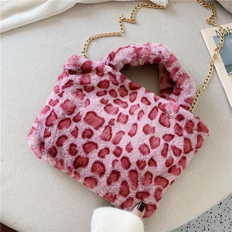 2019 New Winter Luxury Leopard Fur Handbags Women Bags Designer sac a main Party Messenger Bag Ladies Shoulder Bags Brand