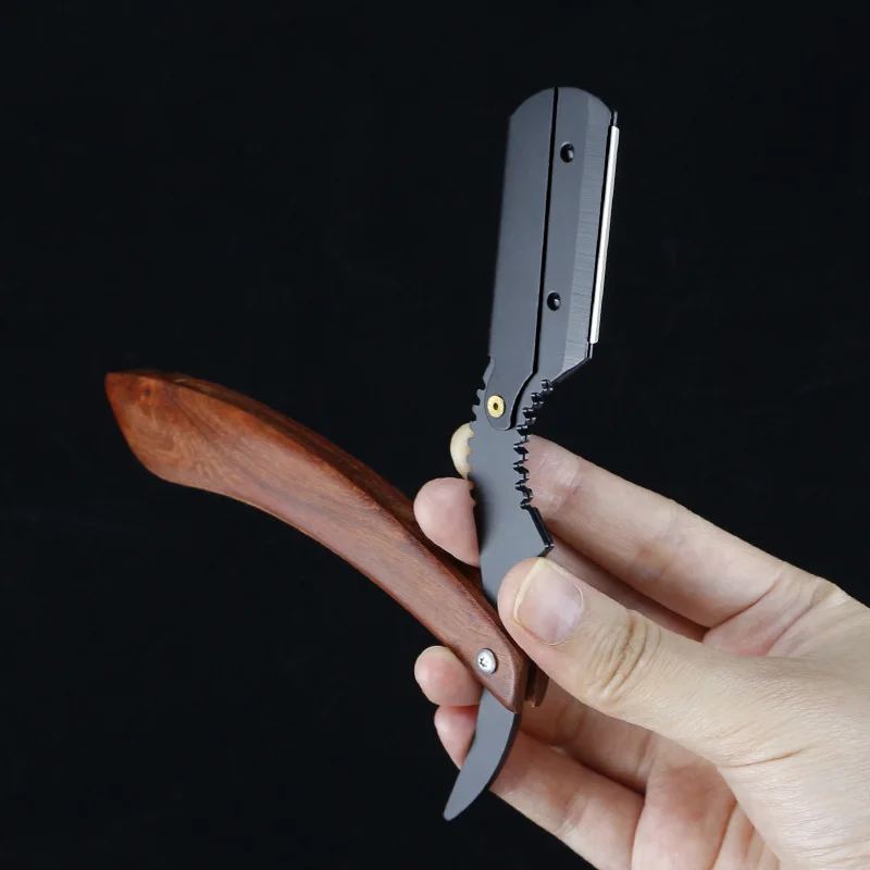 Madeira borda reta barbeiro navalha de corte barba sobrancelha ferramenta de barbear manual depilação navalha cabeleireiro aparar presente para homem