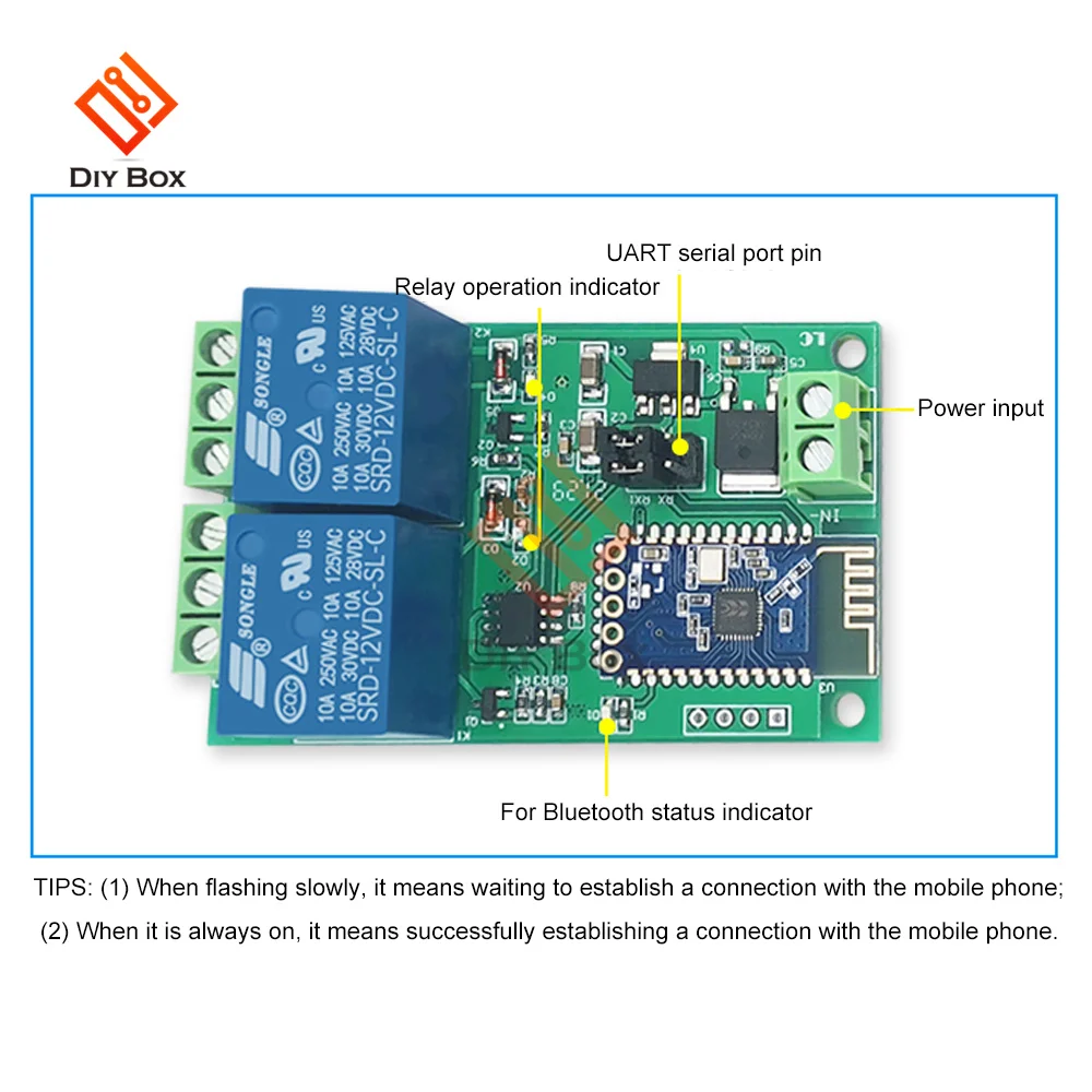 For Bluetooth Relay Module 1 2 4 Way Channel DC 5V/12V Internet Smart Remote Control Mobile Phone Switch Wireless Relay Module