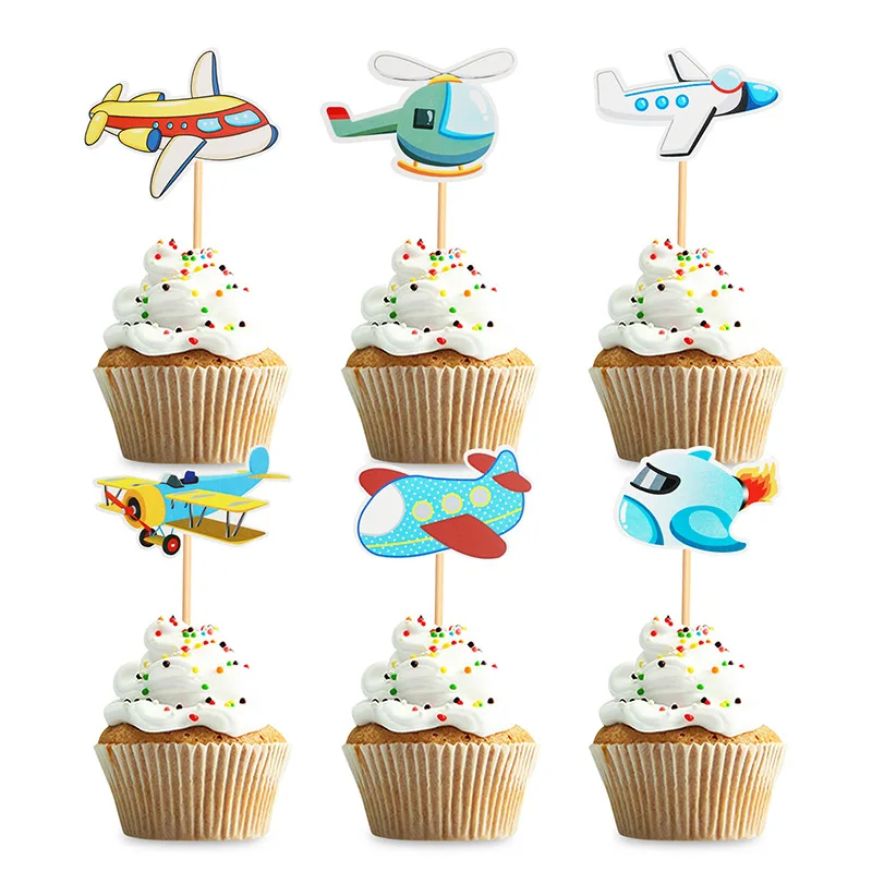 12Pcs Airplane Cupcake Toppers Helicopter Gender Reveal Theme Cake Decoration for Baby Shower Kids Birthday Party Supplies