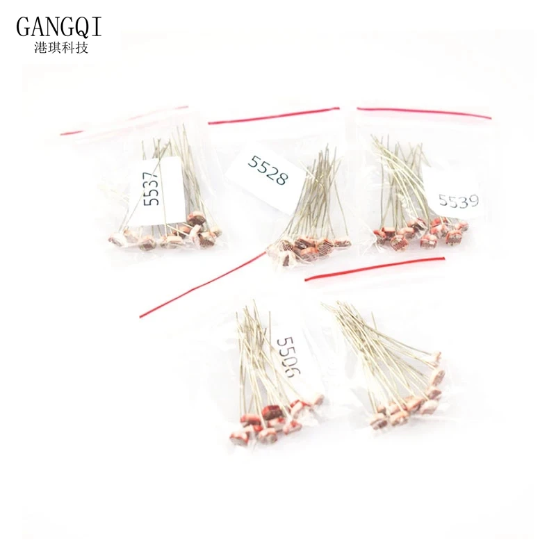 50 قطعة/الوحدة LDR صور ضوء المقاوم الحساسة الكهروضوئية Photoresistor عدة GL5506 GL5516 GL5528 GL5537 GL5539 5 القيم * 10 قطعة