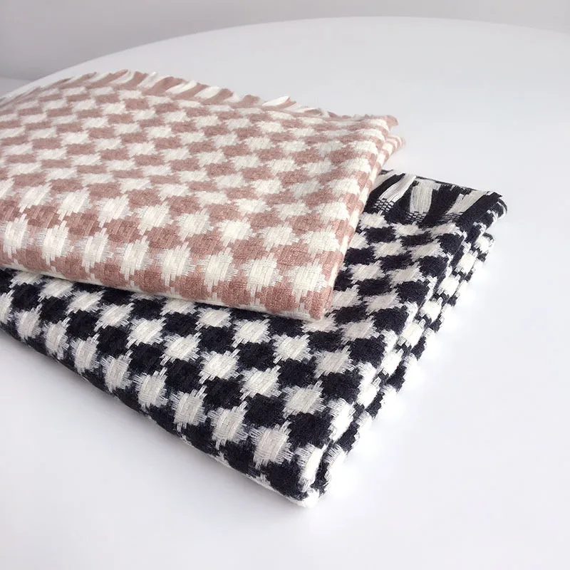 2021 Black White Cherkered Cashmere Imitation Scarf Shawl For Women
