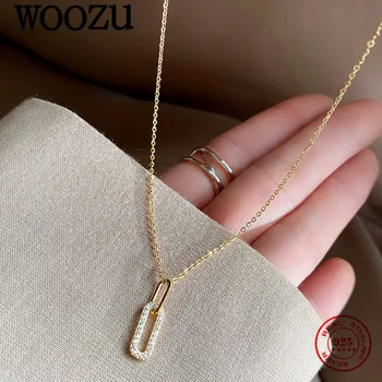 WOOZU 14k 금 도금 고딕 타원형 페이브 CZ 지르콘 925 스털링 실버 펜던트 목걸이, 여성용 프렌치 록 파티 쥬얼리 선물