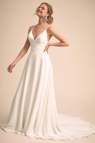 Imagen 2 del producto Vestido de novia sencillo y encantador con escote en V y espalda de encaje vestido de novia vestido de fiesta de casamento
