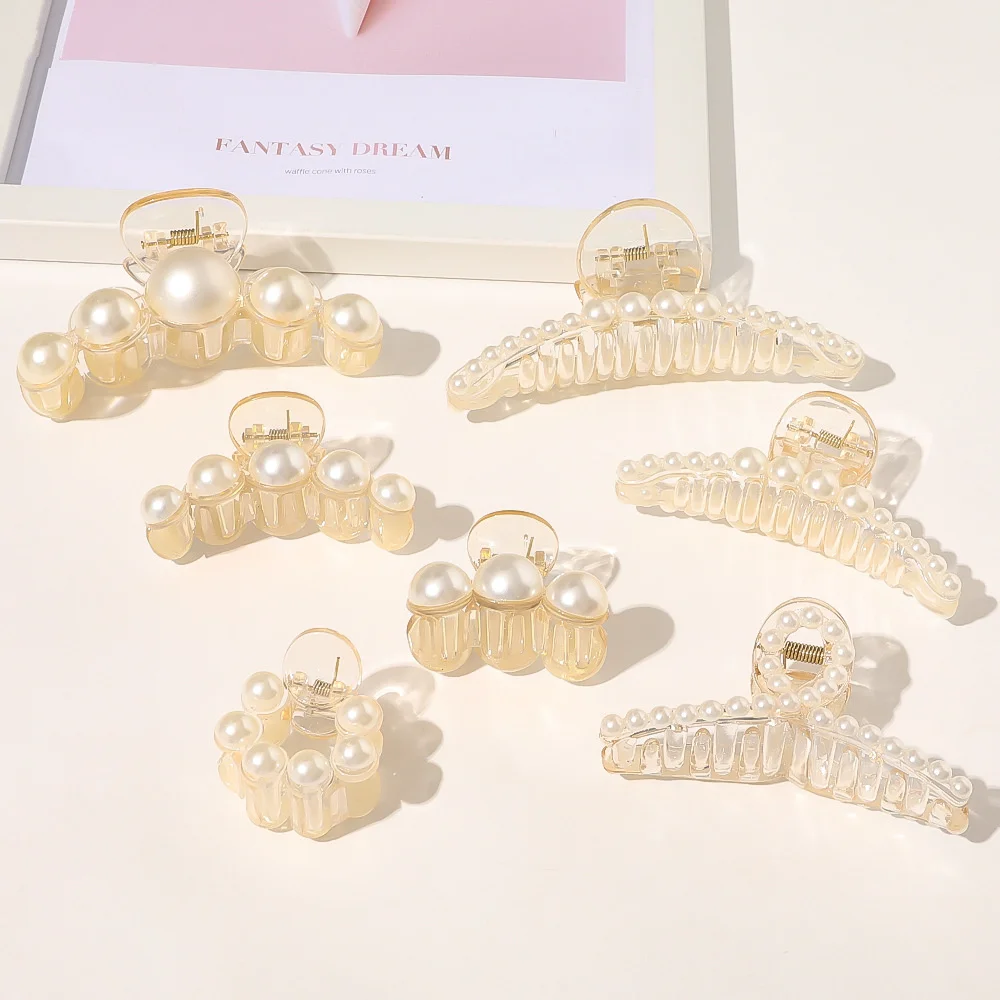 Neue große Perlen Acryl Haar Klaue Clips Krabben Haarnadeln große Make-up Haar Styling Haarspangen für Frauen Haar Zubehör Bogen Hairgrip – Detail 11