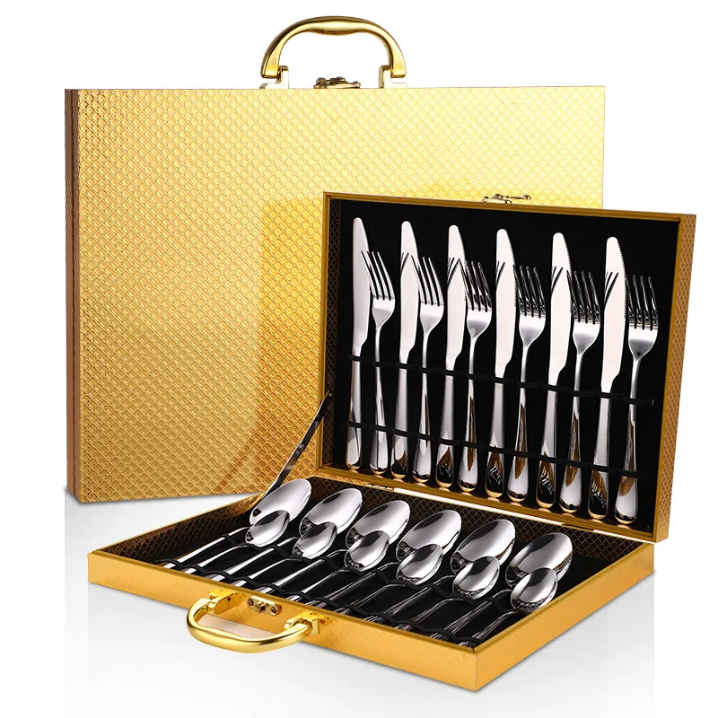 

24Pcs/set Gold Cutlery Silverware Set Steak Knife Fork Spoon Teaspoon Noble Wedding Party Travel Home Luxury Cutlery Set