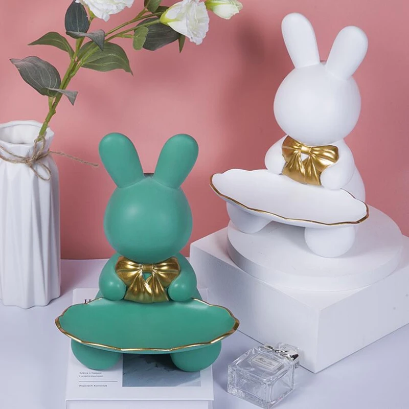 Resin Abstract Rabbit Statue Storage Nordic Creative Fruit Snacks Candy Porch Key Storage Ornaments Home Living Room Decoration