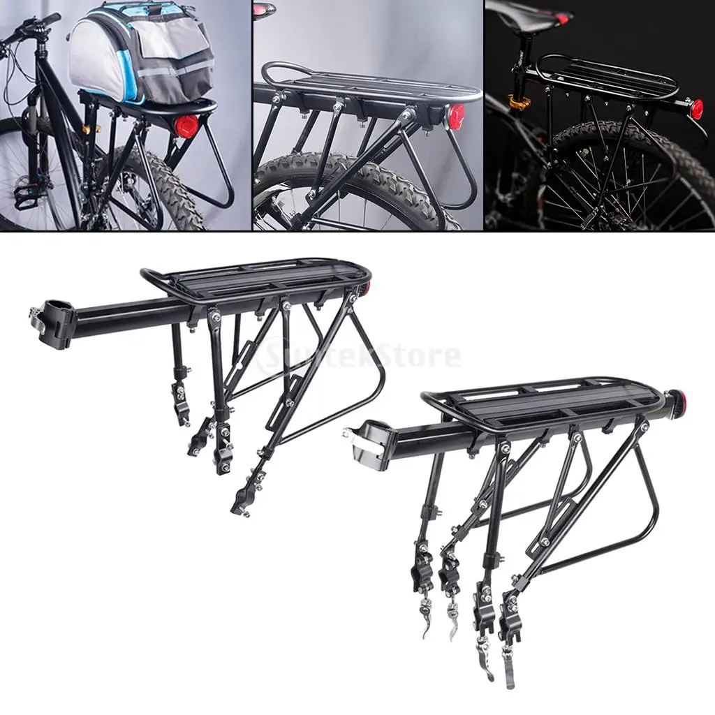 Cycling Bike Rear Seatpost-Mounted MTB Carrier Luggage Rack Shelf Bicycle Panniers Holder with Safety Warning Light